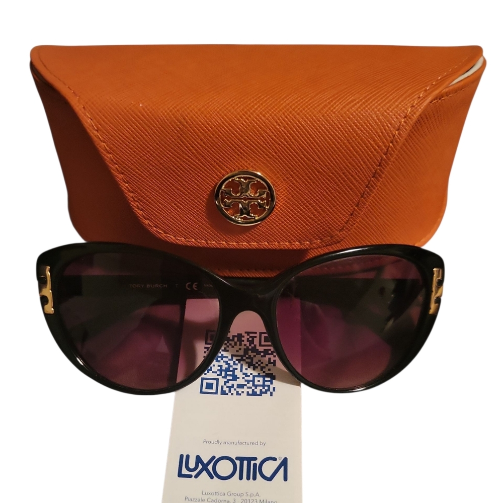 Tory Burch Black/Brown Gradient TY7092 Serif-T Cat Eye Sunglasses Rare Find
